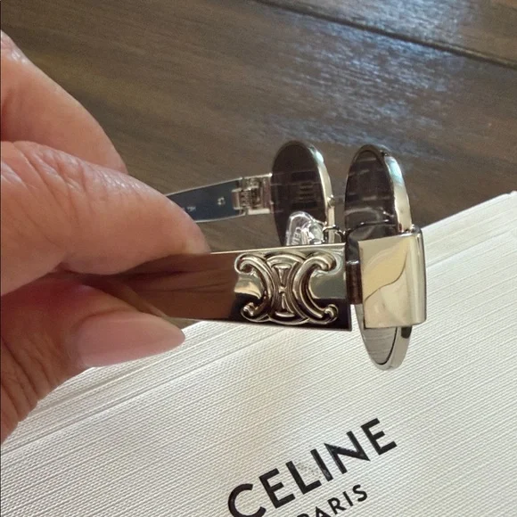 Celine Triomphe CL40235U 30N Silver Frame Sunglasses with Dark Lenses - Picture 2 of 7